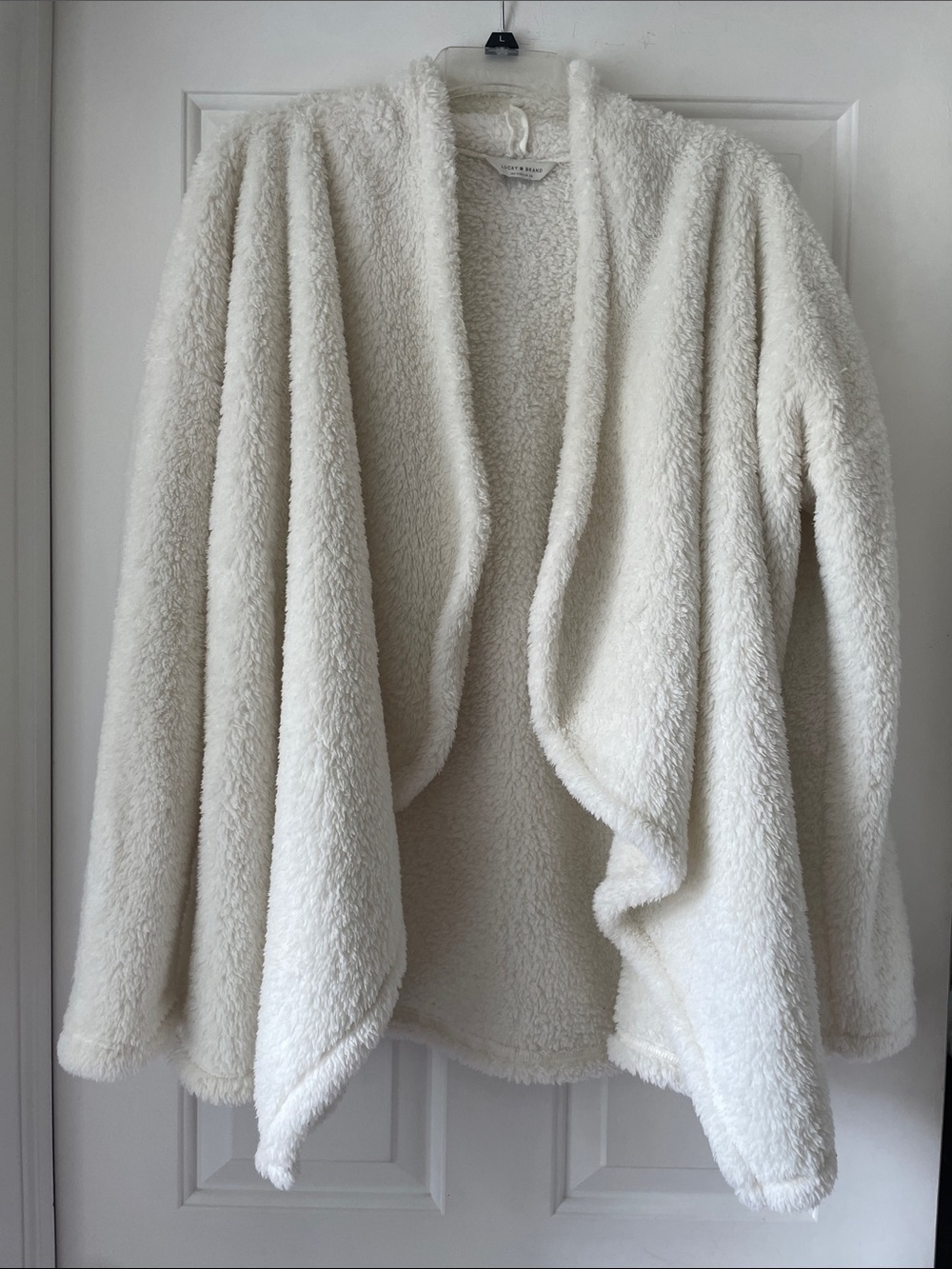 Lucky Brand Cardigan Draped Sherpa Open Front Unstructured Soft Off White XL